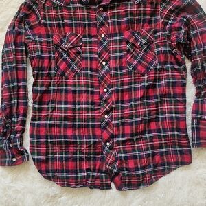 Vintage Mens Western Flannel Wrangler Pearl Snap Size Large